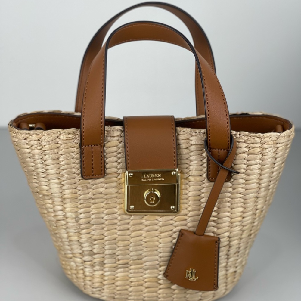 Ralph Lauren Mini Straw bag with Leather handles